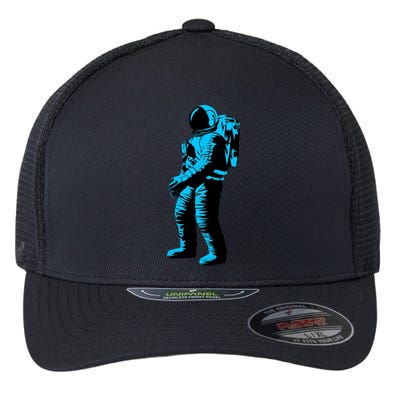 Blue Retro Space Astronaut Flexfit Unipanel Trucker Cap