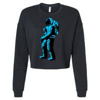 Blue Retro Space Astronaut Cropped Pullover Crew