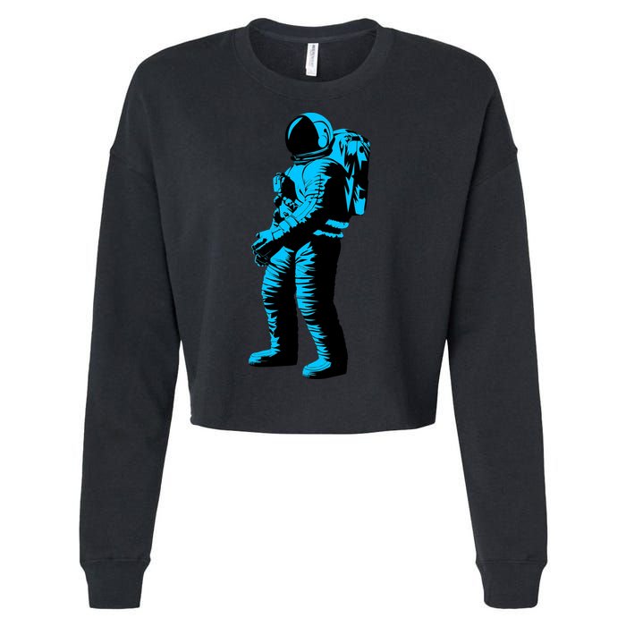 Blue Retro Space Astronaut Cropped Pullover Crew