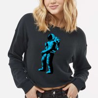 Blue Retro Space Astronaut Cropped Pullover Crew