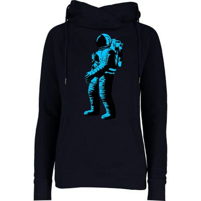 Blue Retro Space Astronaut Womens Funnel Neck Pullover Hood