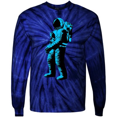 Blue Retro Space Astronaut Tie-Dye Long Sleeve Shirt