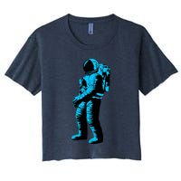 Blue Retro Space Astronaut Women's Crop Top Tee