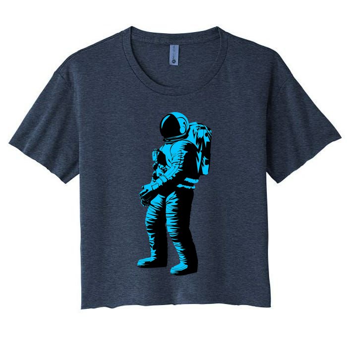 Blue Retro Space Astronaut Women's Crop Top Tee