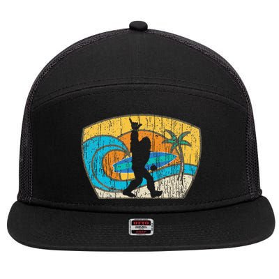 Bigfoot Retro Surfing Gift For Shaka Aloha Surfer Dude 7 Panel Mesh Trucker Snapback Hat