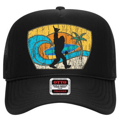 Bigfoot Retro Surfing Gift For Shaka Aloha Surfer Dude High Crown Mesh Back Trucker Hat