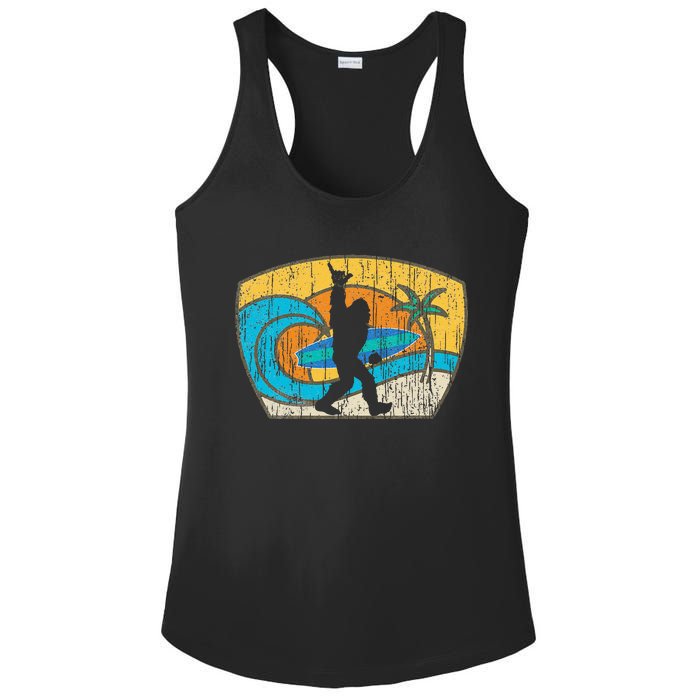 Bigfoot Retro Surfing Gift For Shaka Aloha Surfer Dude Ladies PosiCharge Competitor Racerback Tank