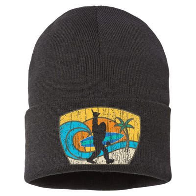 Bigfoot Retro Surfing Gift For Shaka Aloha Surfer Dude Sustainable Knit Beanie