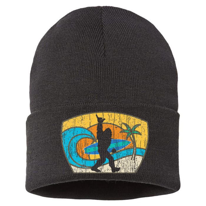 Bigfoot Retro Surfing Gift For Shaka Aloha Surfer Dude Sustainable Knit Beanie