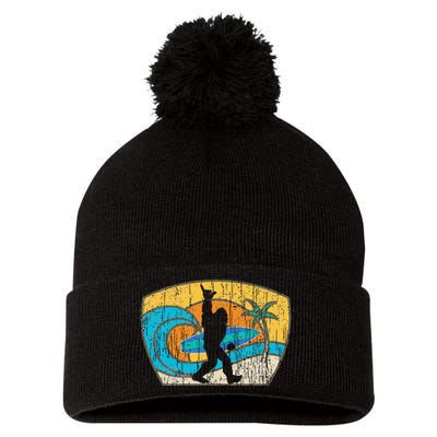 Bigfoot Retro Surfing Gift For Shaka Aloha Surfer Dude Pom Pom 12in Knit Beanie