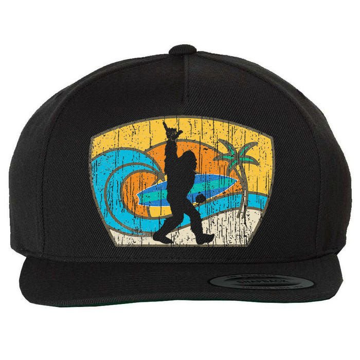 Bigfoot Retro Surfing Gift For Shaka Aloha Surfer Dude Wool Snapback Cap