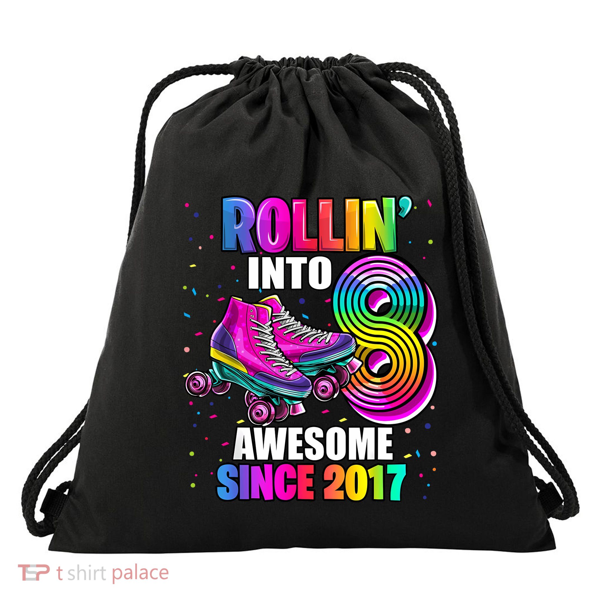 Birthday Roller Skating 8th Girl Rollin Into 8 Skate Party Drawstring Bag
