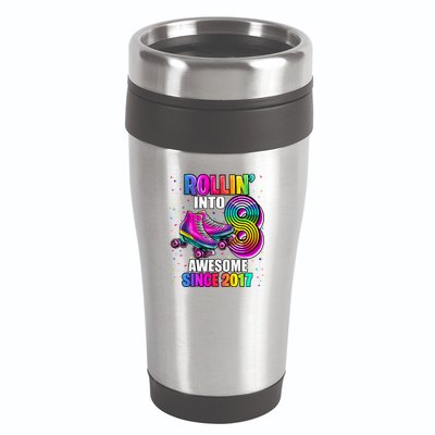 Birthday Roller Skating 8th Girl Rollin Into 8 Skate Party 16oz Travel Tumbler