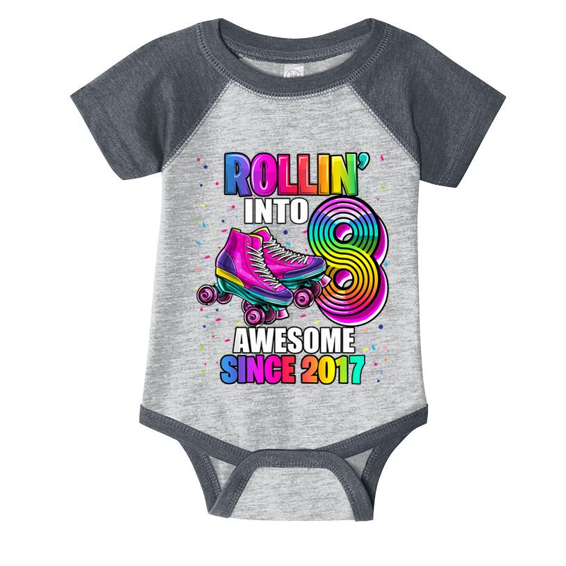 Birthday Roller Skating 8th Girl Rollin Into 8 Skate Party Infant Baby Jersey Bodysuit