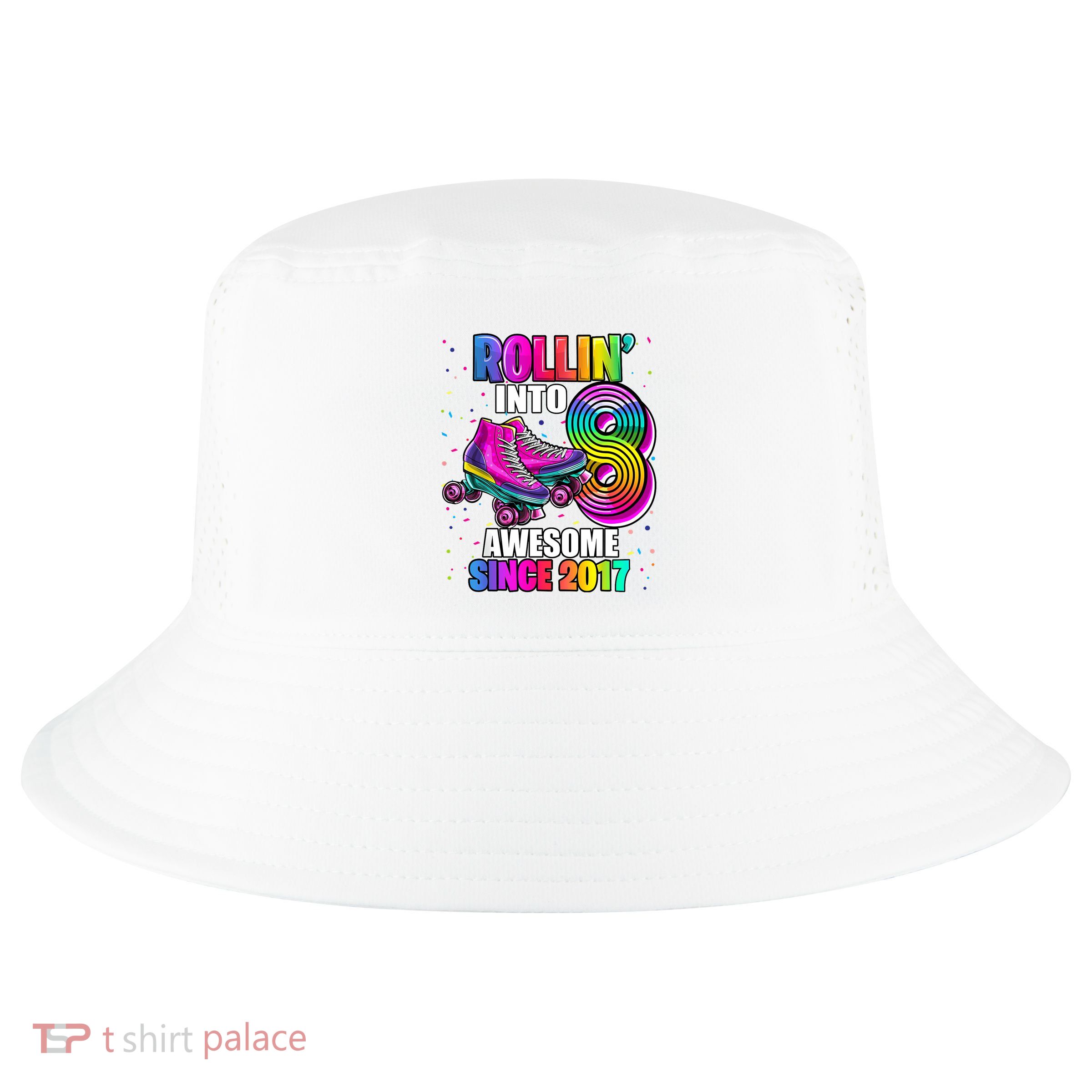 Birthday Roller Skating 8th Girl Rollin Into 8 Skate Party Cool Comfort Performance Bucket Hat