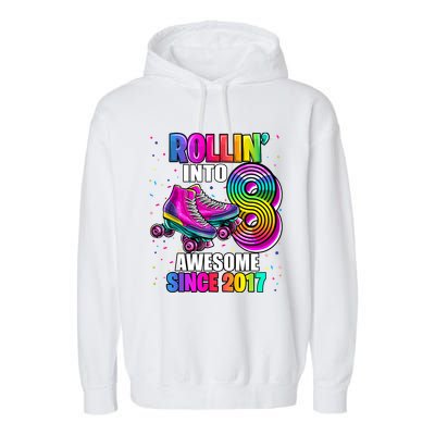 Birthday Roller Skating 8th Girl Rollin Into 8 Skate Party Garment-Dyed Fleece Hoodie