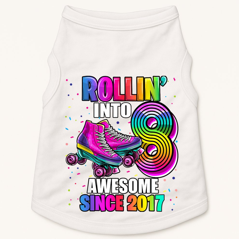 Birthday Roller Skating 8th Girl Rollin Into 8 Skate Party Doggie Tank