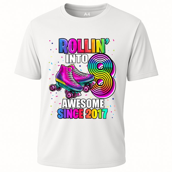 Birthday Roller Skating 8th Girl Rollin Into 8 Skate Party Cooling Performance Crew T-Shirt