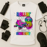 Birthday Roller Skating 8th Girl Rollin Into 8 Skate Party Cooling Performance Crew T-Shirt