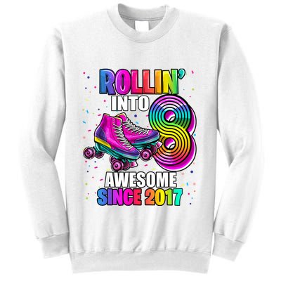 Birthday Roller Skating 8th Girl Rollin Into 8 Skate Party Sweatshirt