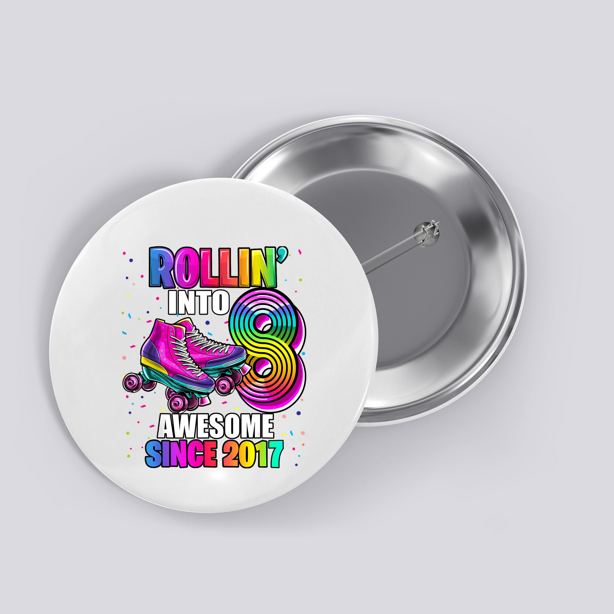 Birthday Roller Skating 8th Girl Rollin Into 8 Skate Party Button