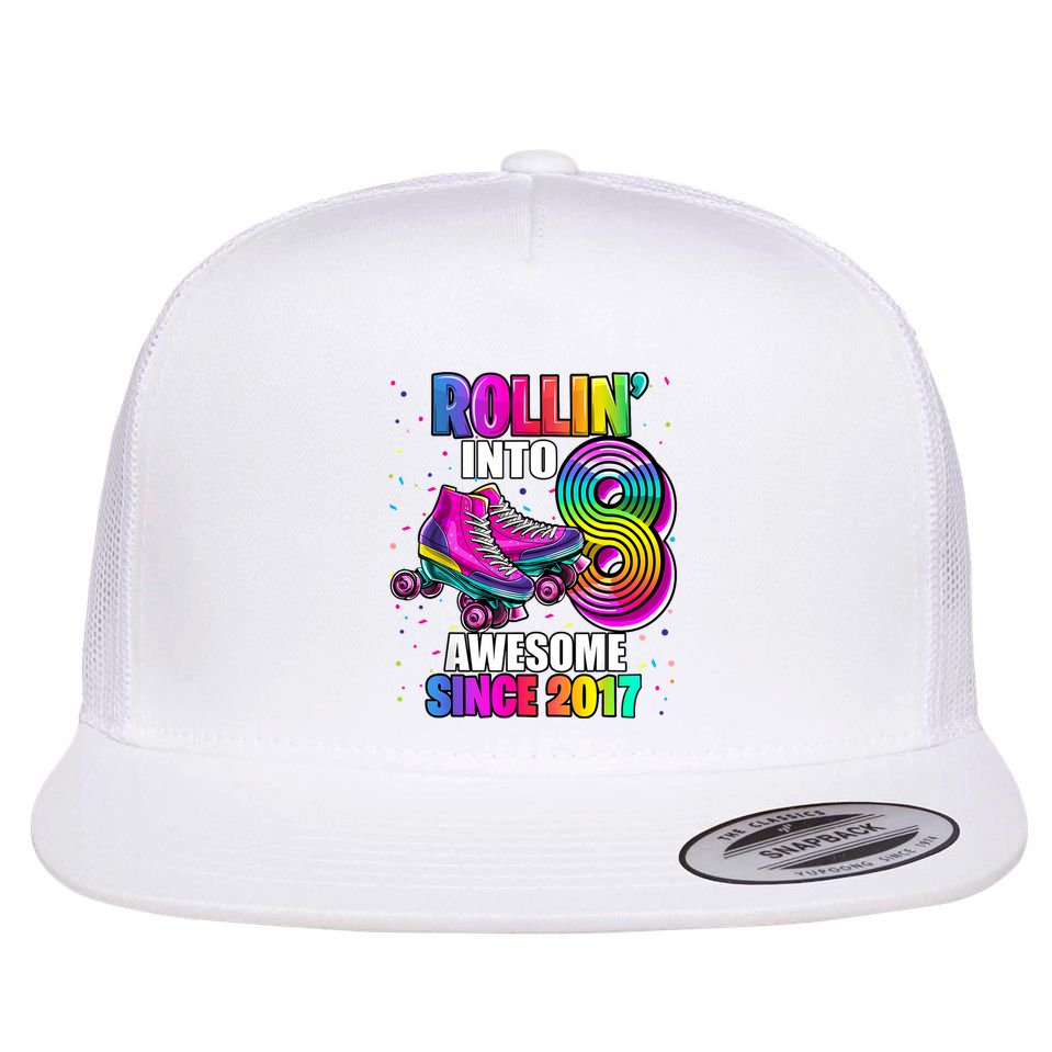 Birthday Roller Skating 8th Girl Rollin Into 8 Skate Party Flat Bill Trucker Hat