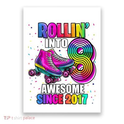 Birthday Roller Skating 8th Girl Rollin Into 8 Skate Party Poster