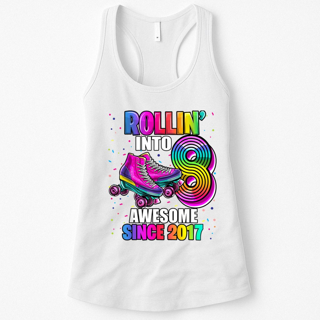 Birthday Roller Skating 8th Girl Rollin Into 8 Skate Party Womens Tank Top