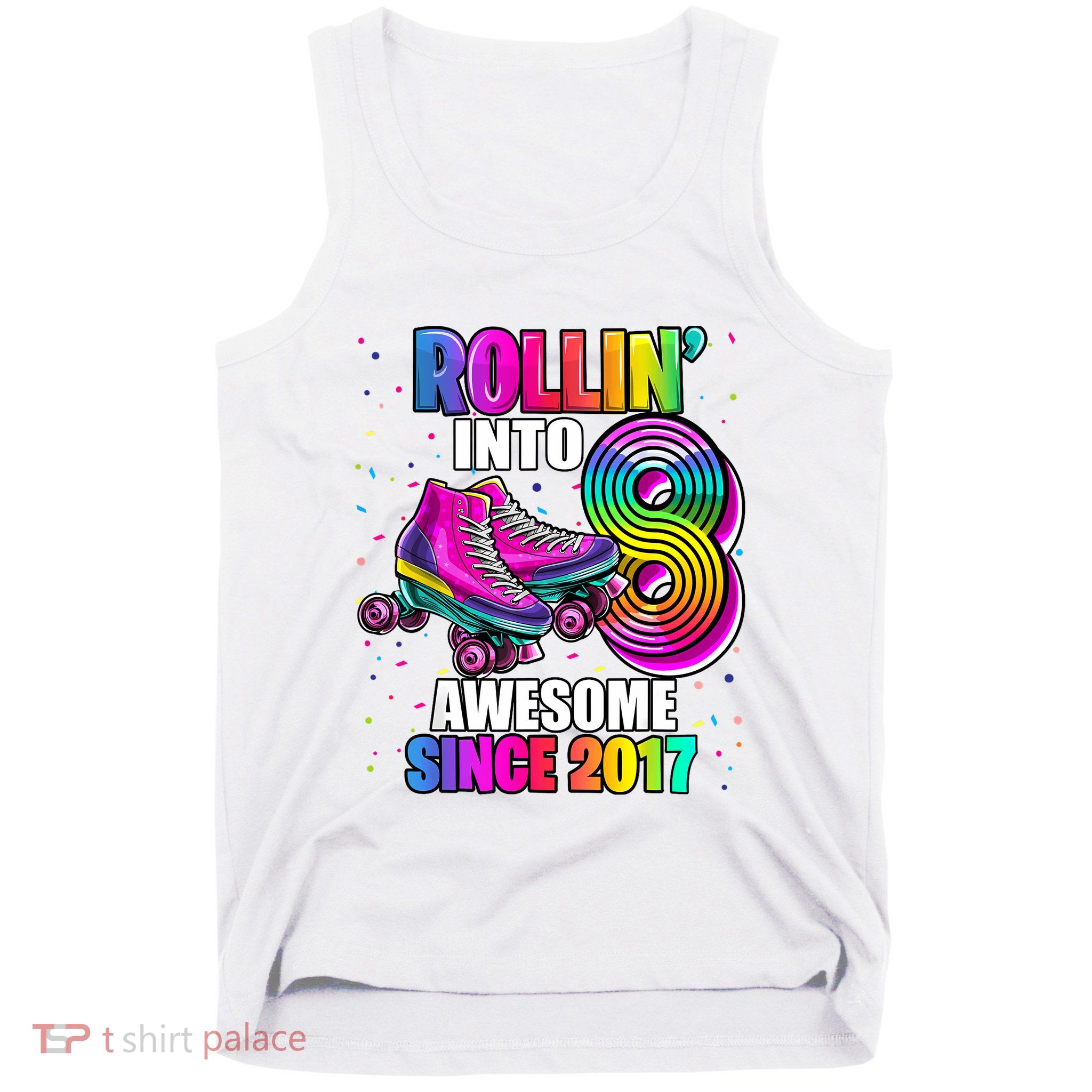 Birthday Roller Skating 8th Girl Rollin Into 8 Skate Party Tank Top