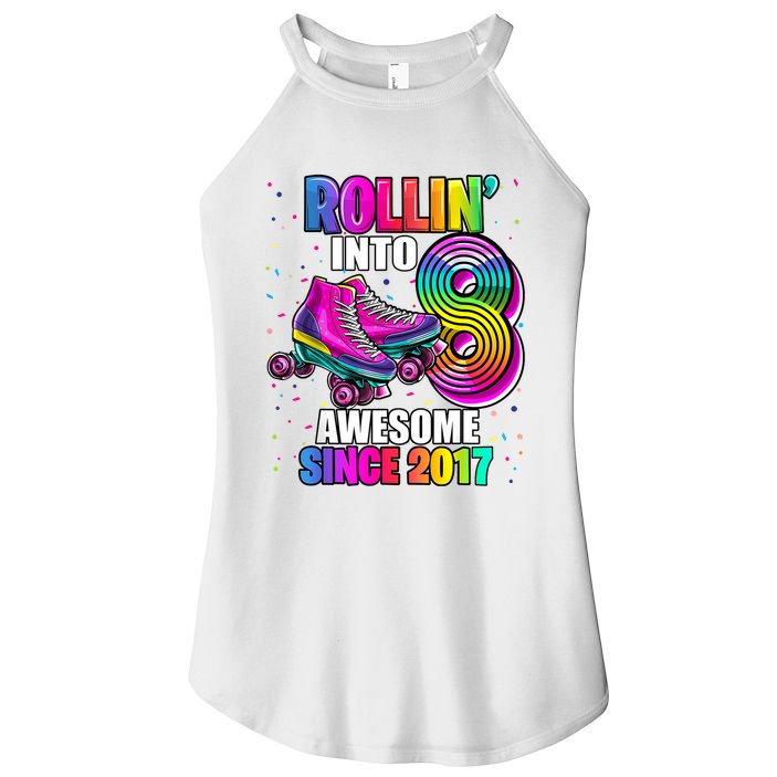 Birthday Roller Skating 8th Girl Rollin Into 8 Skate Party Women's Perfect Tri Rocker Tank