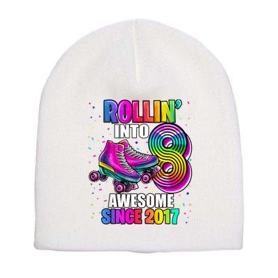 Birthday Roller Skating 8th Girl Rollin Into 8 Skate Party Short Acrylic Beanie