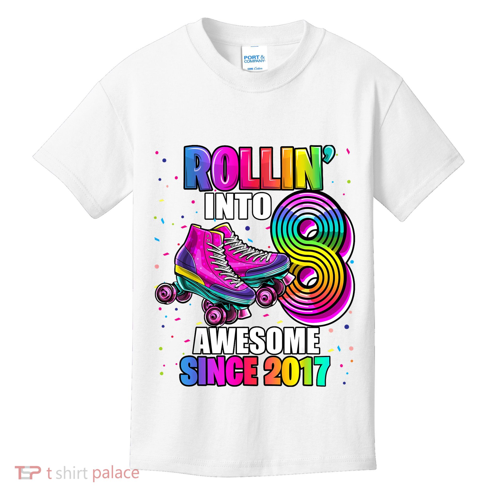 Birthday Roller Skating 8th Girl Rollin Into 8 Skate Party Kids T-Shirt
