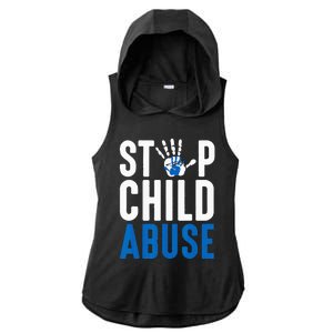 Blue Ribbon Stop Child Abuse Prevention Month Awareness Ladies PosiCharge Tri-Blend Wicking Draft Hoodie Tank