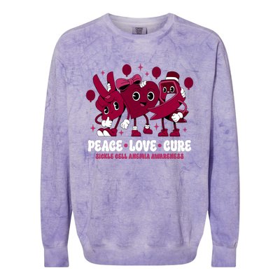 Burgundy Ribbon Survivor Groovy Sickle Cell Anemia Awareness Colorblast Crewneck Sweatshirt