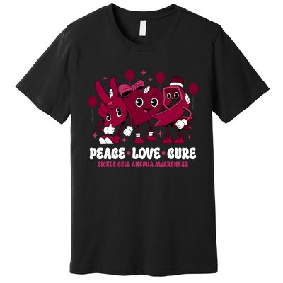 Burgundy Ribbon Survivor Groovy Sickle Cell Anemia Awareness Premium T-Shirt