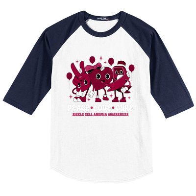 Burgundy Ribbon Survivor Groovy Sickle Cell Anemia Awareness Baseball Sleeve Shirt