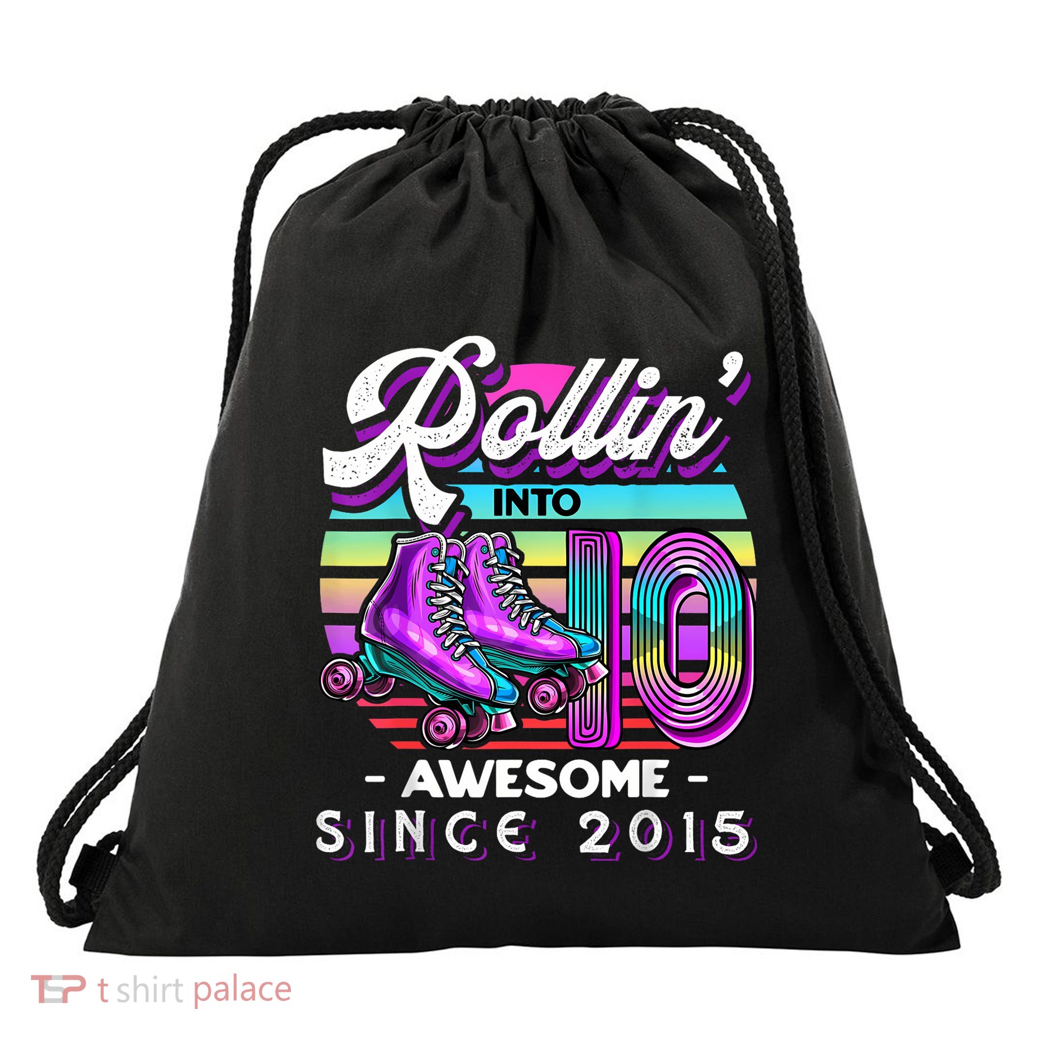 Birthday Roller Skating 10th Girl Rollin Into 10 Skate Party Drawstring Bag