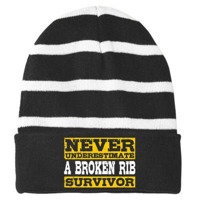 Broken Rib Survivor Get Well Soon Striped Beanie with Solid Band