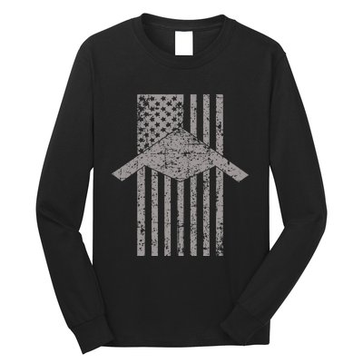 B21 Raider Stealth Bomber Patriotic Vintage American Flag Long Sleeve Shirt