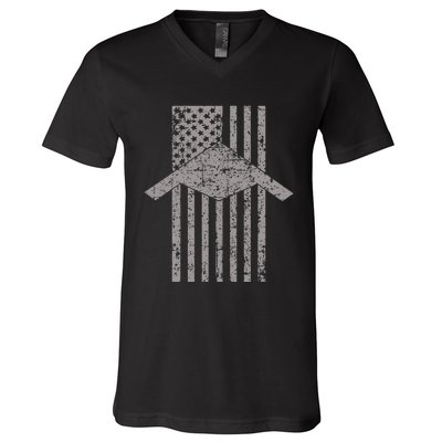 B21 Raider Stealth Bomber Patriotic Vintage American Flag V-Neck T-Shirt