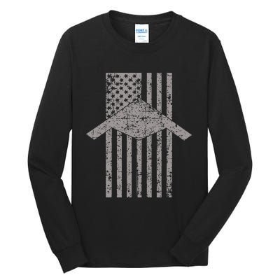 B21 Raider Stealth Bomber Patriotic Vintage American Flag Tall Long Sleeve T-Shirt