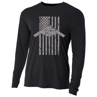 B21 Raider Stealth Bomber Patriotic Vintage American Flag Cooling Performance Long Sleeve Crew