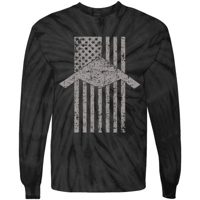 B21 Raider Stealth Bomber Patriotic Vintage American Flag Tie-Dye Long Sleeve Shirt