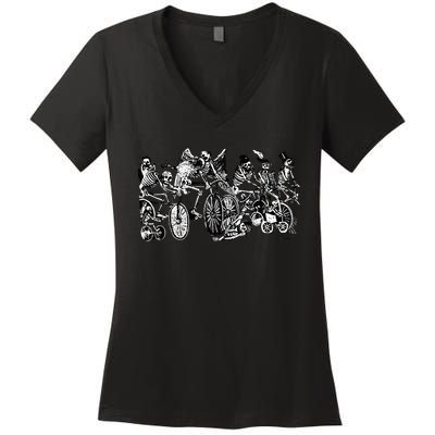 Bike Riding Skeletons Cycling For Bikers Women's V-Neck T-Shirt