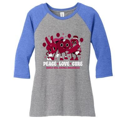 Burgundy Ribbon Survivor Groovy Sickle Cell Anemia Awareness Women's Tri-Blend 3/4-Sleeve Raglan Shirt