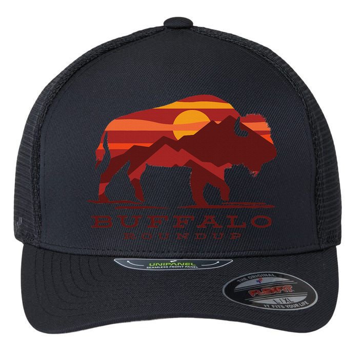 Buffalo Roundup State Park South Dakota Sunset Flexfit Unipanel Trucker Cap