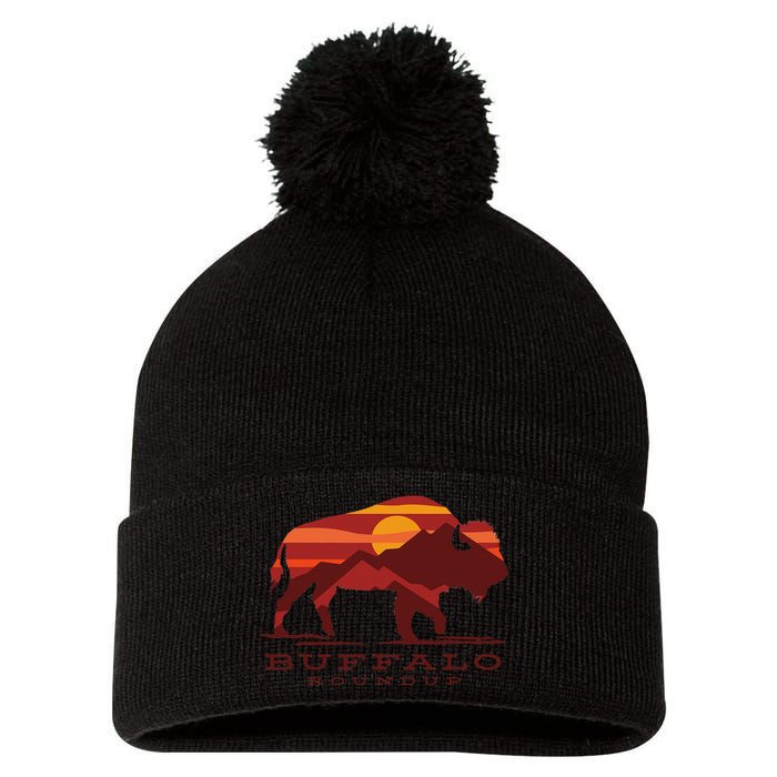 Buffalo Roundup State Park South Dakota Sunset Pom Pom 12in Knit Beanie