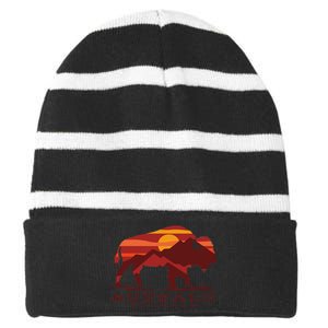 Buffalo Roundup State Park South Dakota Sunset Striped Beanie with Solid Band