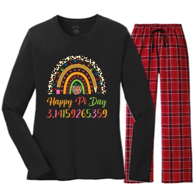 Boho Rainbow Spiral Pi Math Teacher 3 14 Happy Pi Day Great Gift Women's Long Sleeve Flannel Pajama Set 