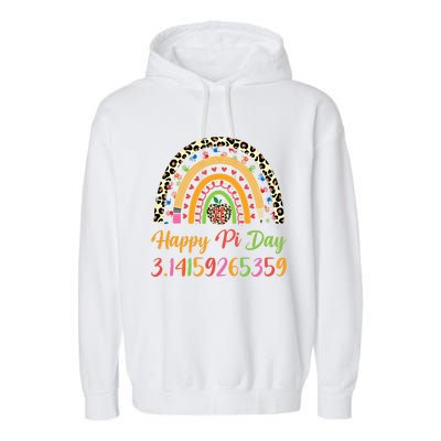 Boho Rainbow Spiral Pi Math Teacher 3 14 Happy Pi Day Great Gift Garment-Dyed Fleece Hoodie